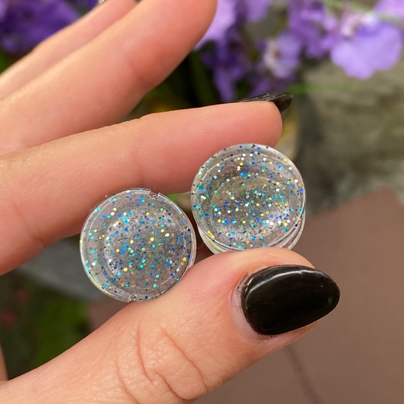 Plug Gauge Size 0 Earrings Blue Sparkly Clear - Picture 11 of 11